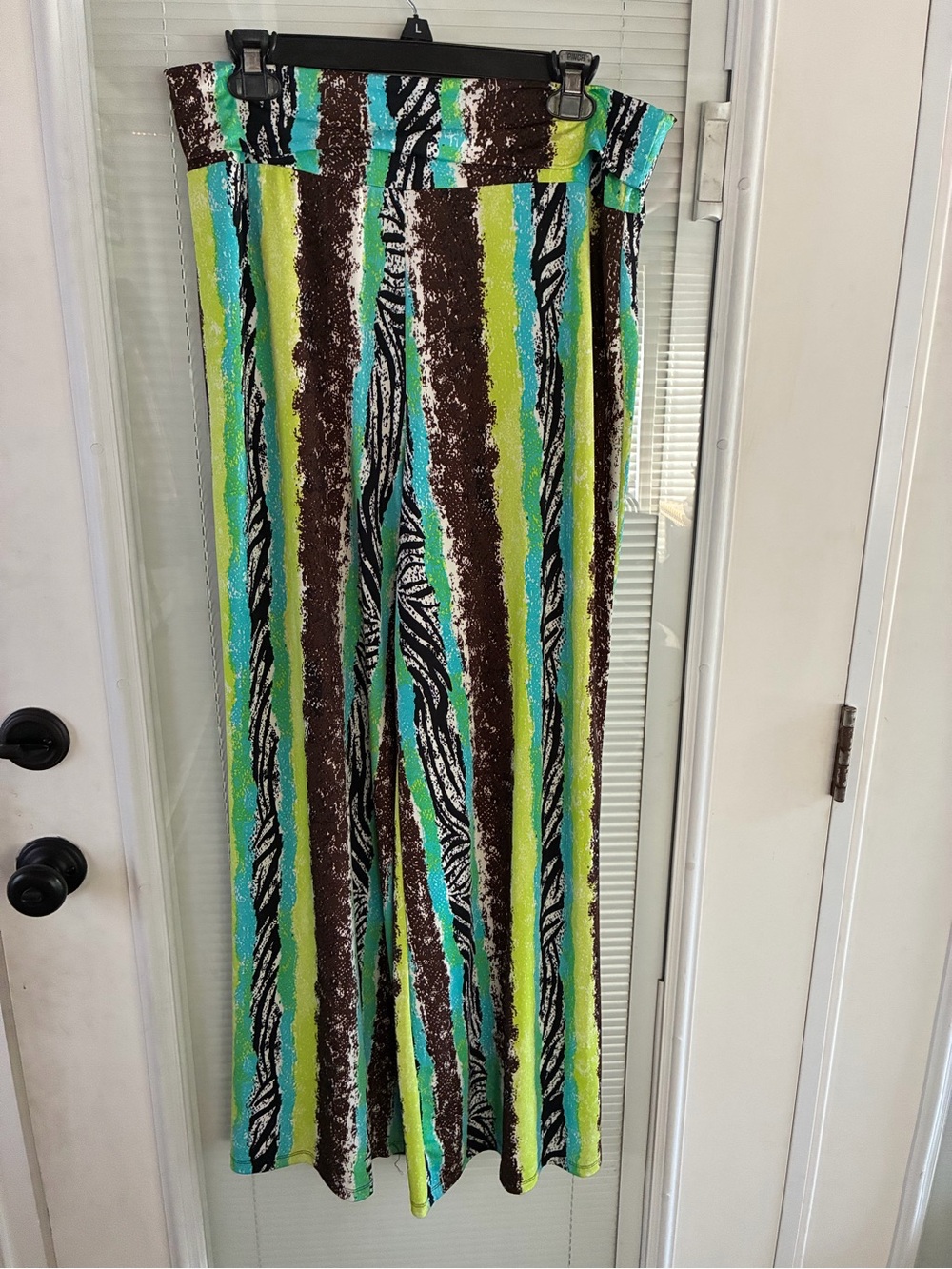 new directions Striped Wide-Leg Pants in Brown, Lime & Teal